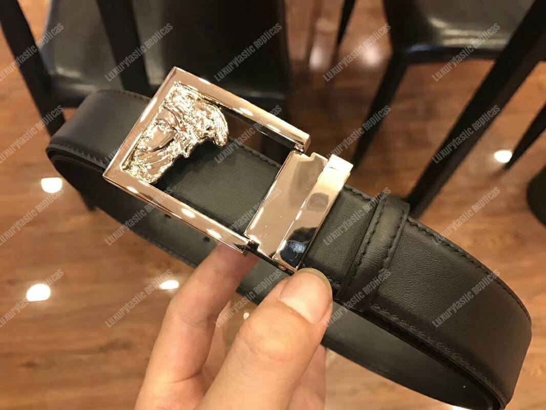 Versace Silver Half Medusa Leather Belt
