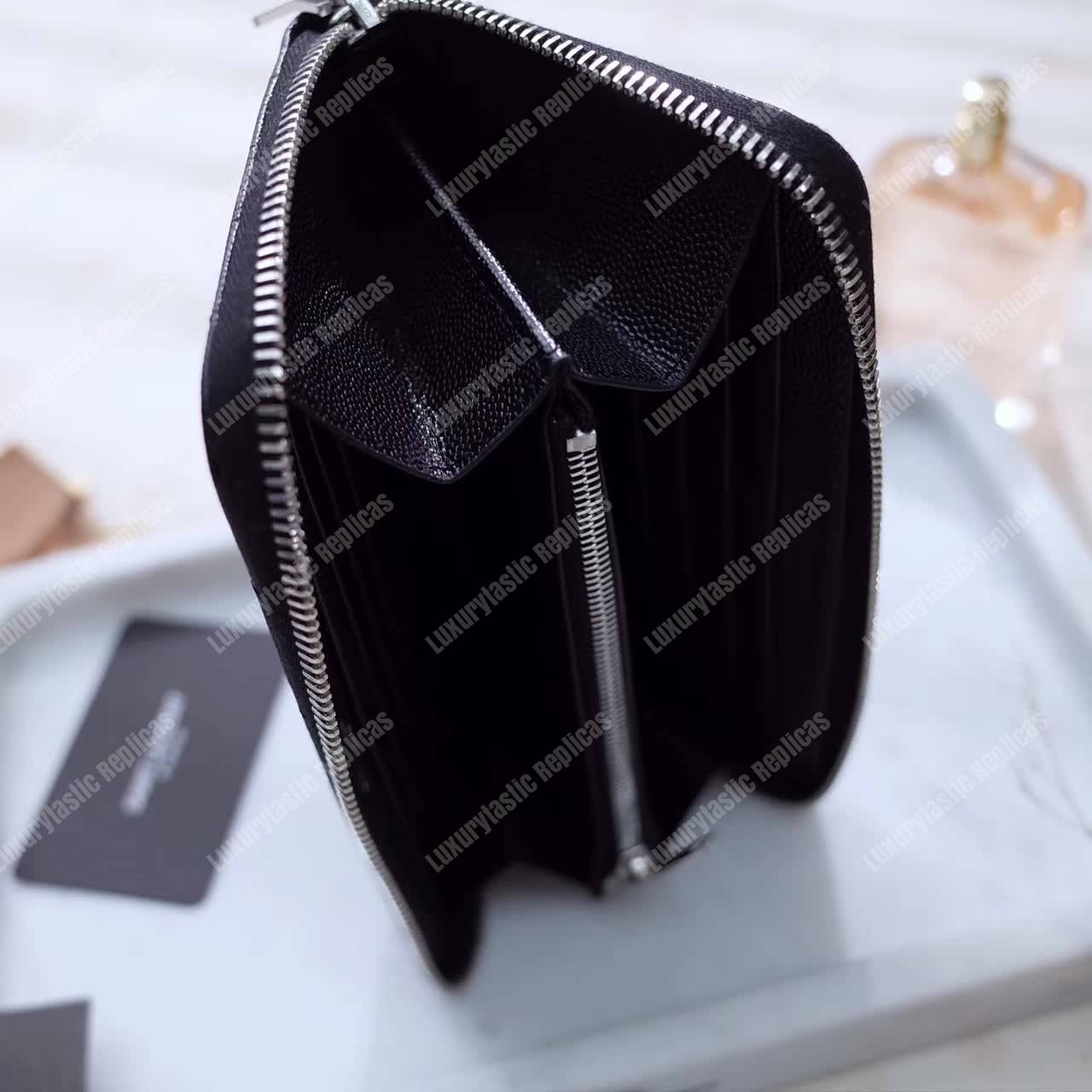 Saint Laurent Monogram Zip Around Wallet Black Grain De Poudre
