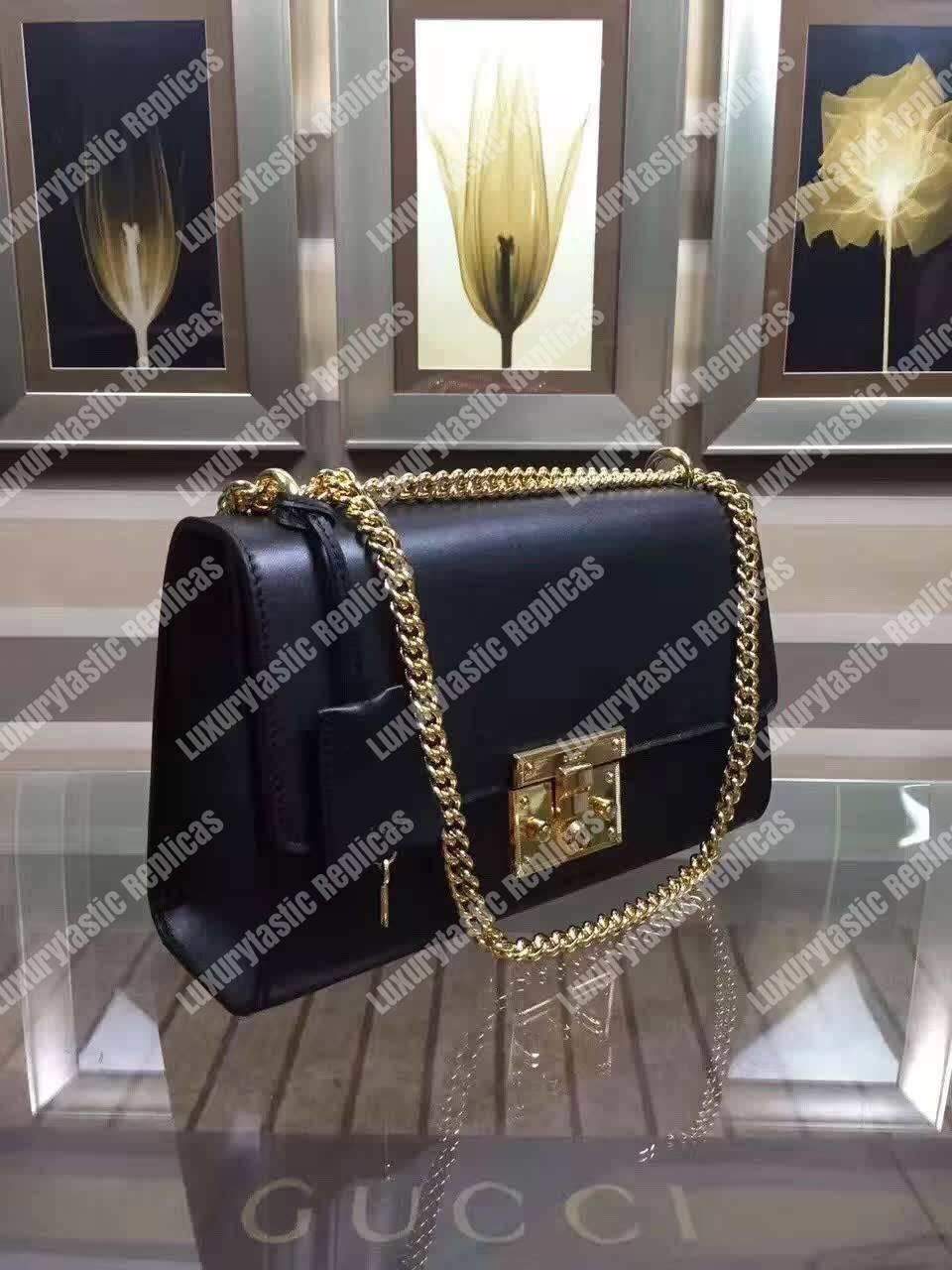 G*u*i padlock leather shoulder bag black