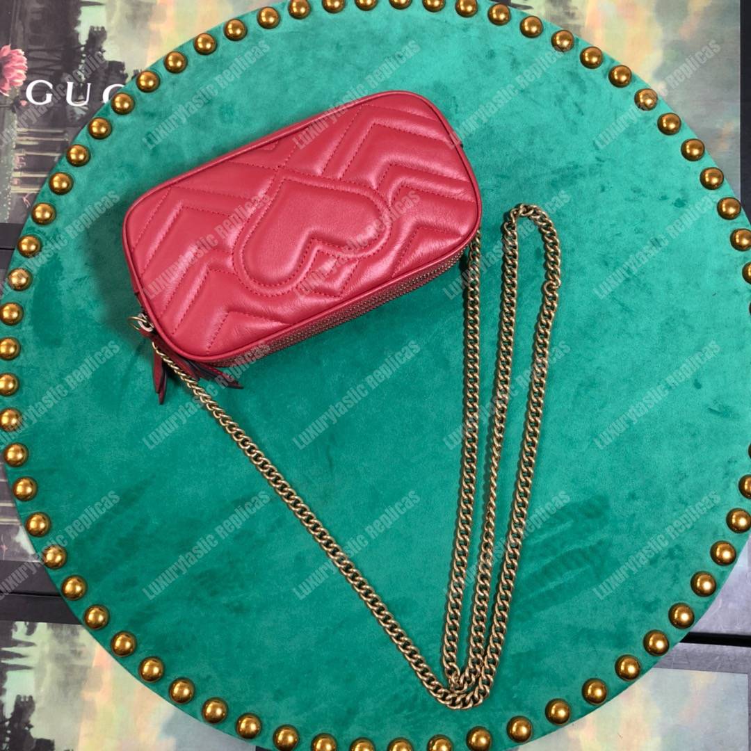 G*u*i gg marmont mini chain bag 3 zips hibiscus red