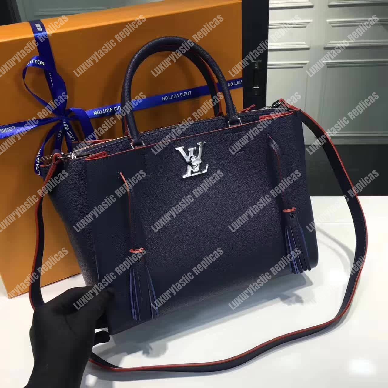 LV Lockmeto Handbag Luxury Leather Marine Rouge