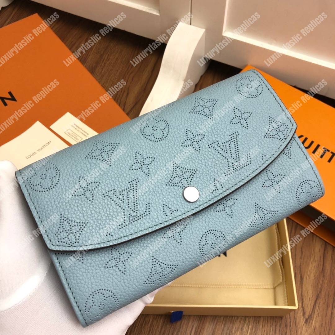 LV Iris Wallet Mahina Leather Bleu Horizon Pumpkin