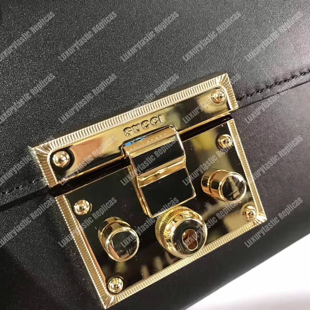 G*u*i padlock small leather shoulder bag black