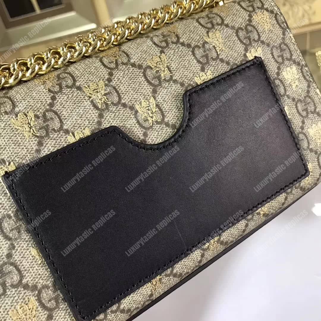 G*u*i padlock small gg bees shoulder bag beige ebony