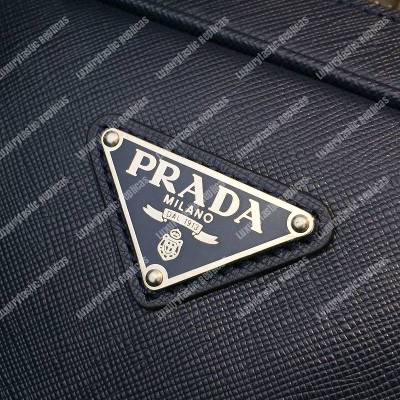 Pra*a leather briefcase navy blue
