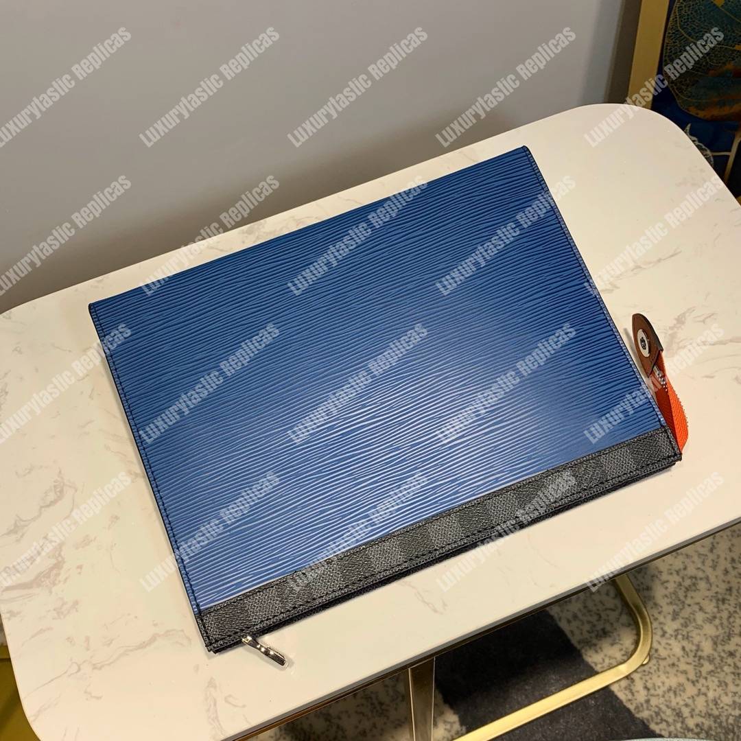 LV Pochette Voyage MM Damier Graphite coated Epi Leather Blue