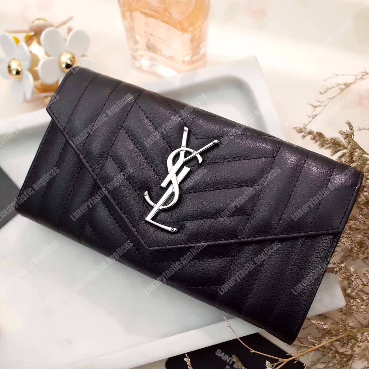 Saint Laurent Monogram Large Flap In Grain De Poudre Embossed Black