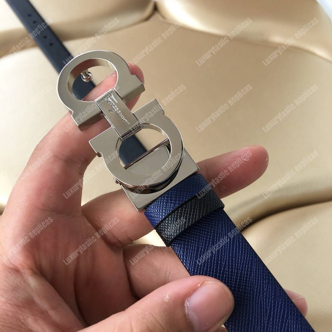 Salvatore Ferragamo Adjustable and Reversible Gancini Belt Blue / Black