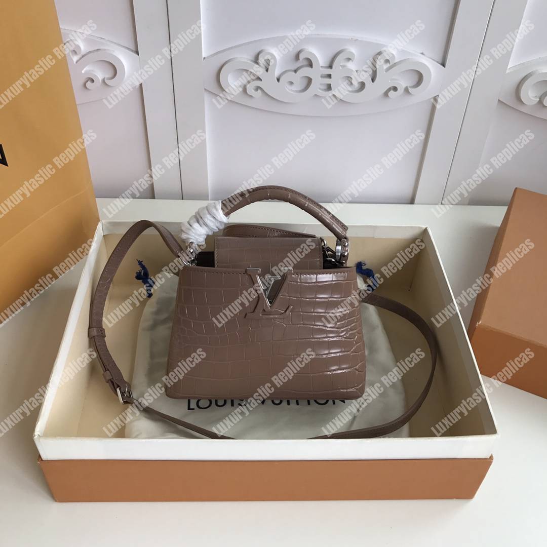 LV Capucines Mini Crocodilien Mat Taupe