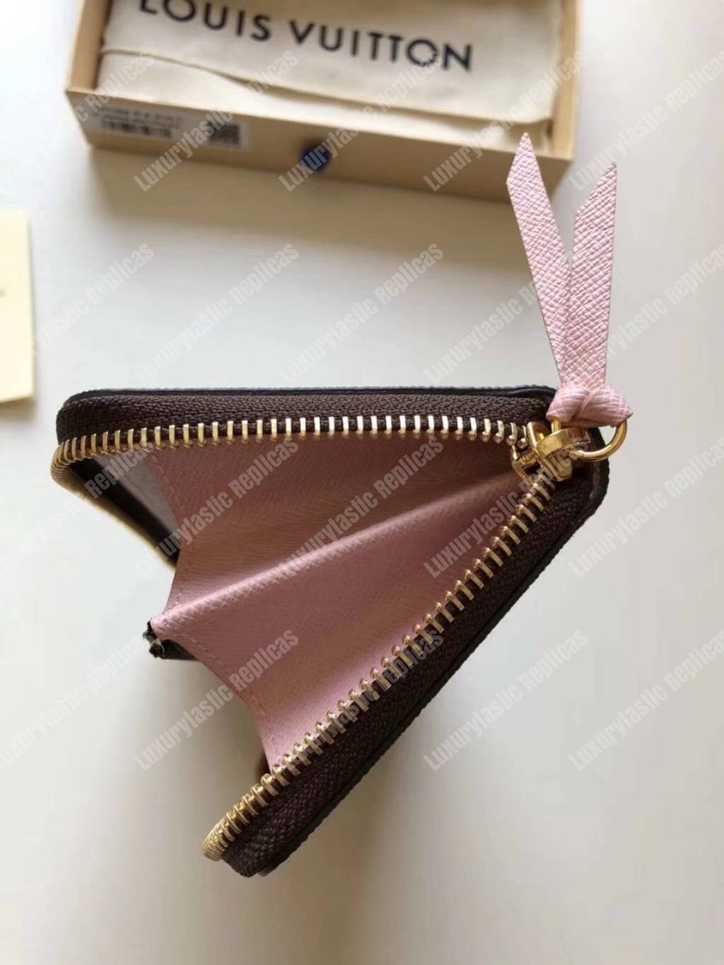 LV Clemence Wallet Damier Ebene Rose Ballerine
