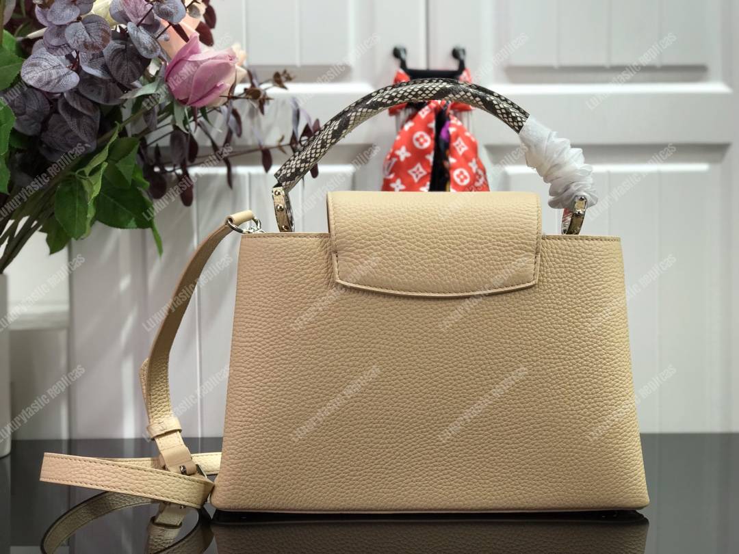 LV Capucines PM Taurillon Leather Python Crème Beige