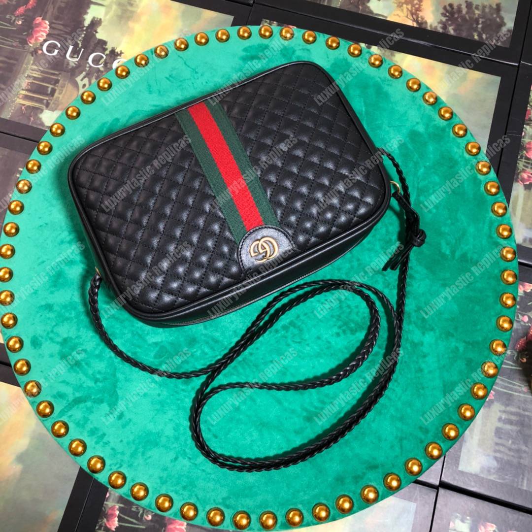 G*u*i quilted leather small shoulder bag black