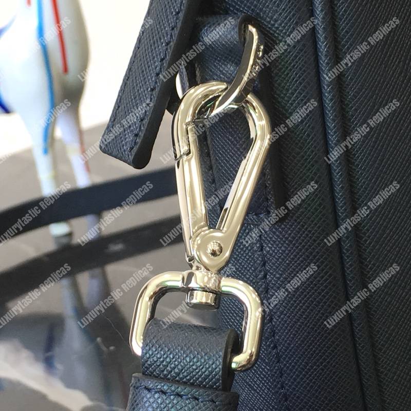 Pra*a saffiano leather work bag navy blue dark blue/grey crocodile insert