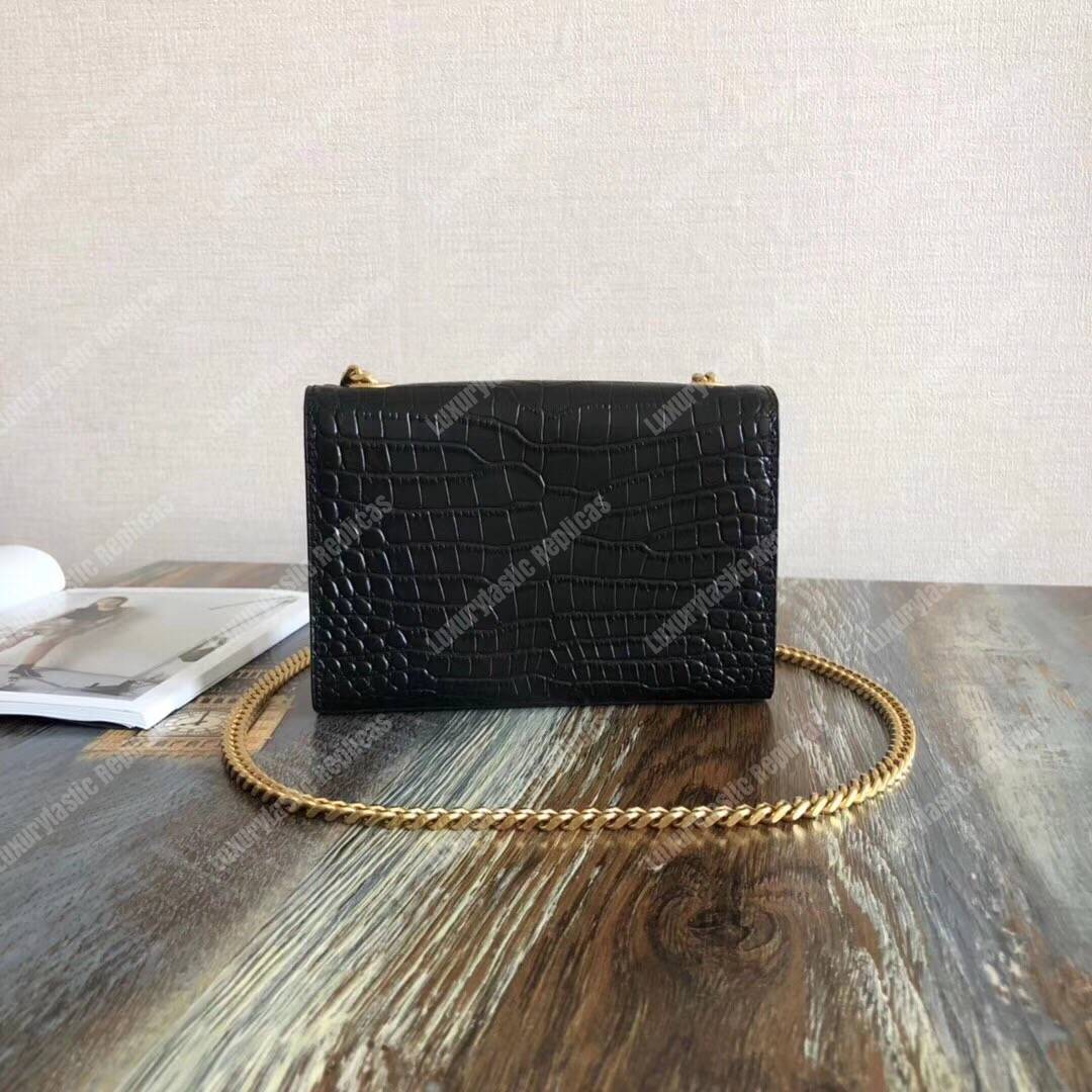 Saint Laurent Classic Small Kate Monogram Black Crocodile