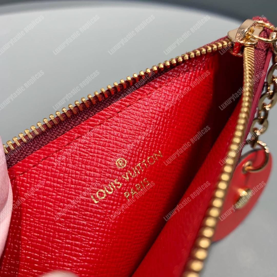 LV Zipped Card Holder Monogram canvas with colorful grained-leather trim Rose Ballerine Red