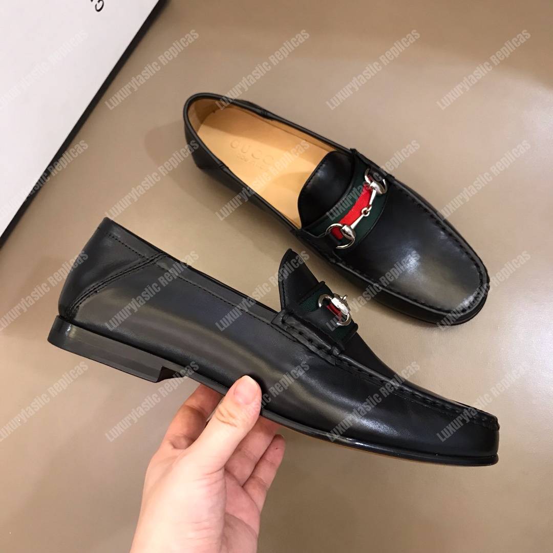G*u*i leather horsebit loafer black