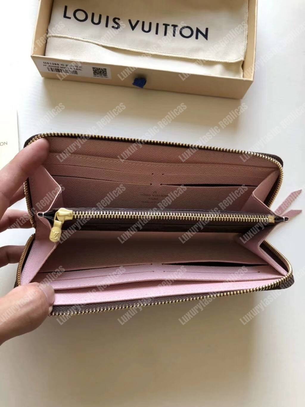 LV Clemence Wallet Damier Ebene Rose Ballerine