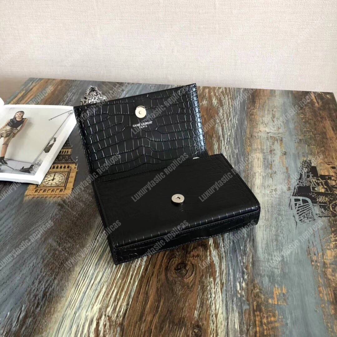 Saint Laurent Classic Small Kate Monogram Black Crocodile