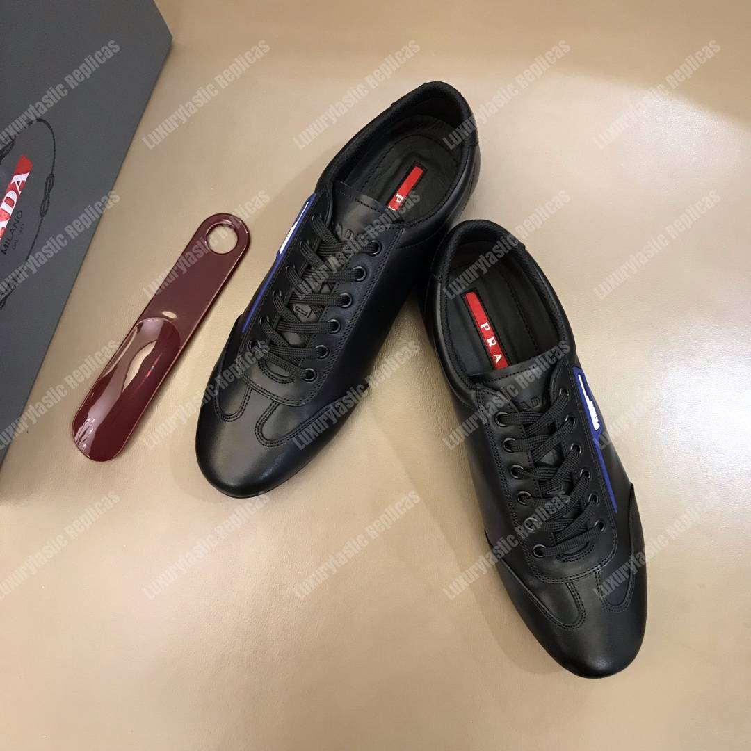 Pra*a nappa leather sneakers black/blue
