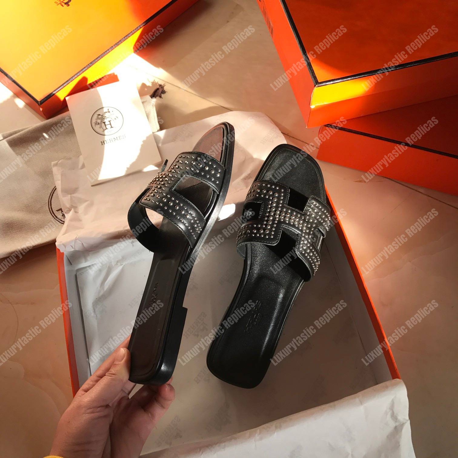 H**mes oran sandal full stud black