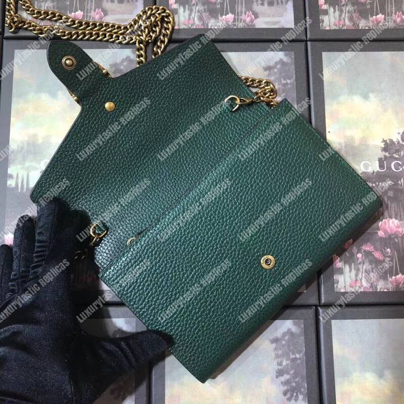 G*u*i calfskin garden dionysus chain wallet green with butterfly