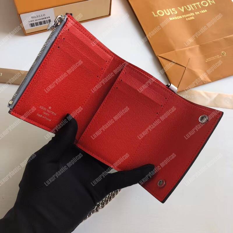 LV Rivets Chain Wallet Damier Graphite Canvas Epi Canvas Red
