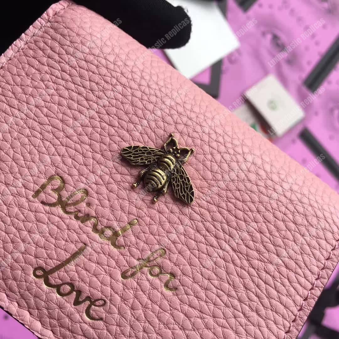 G*u*i animalier card case light pink with bee