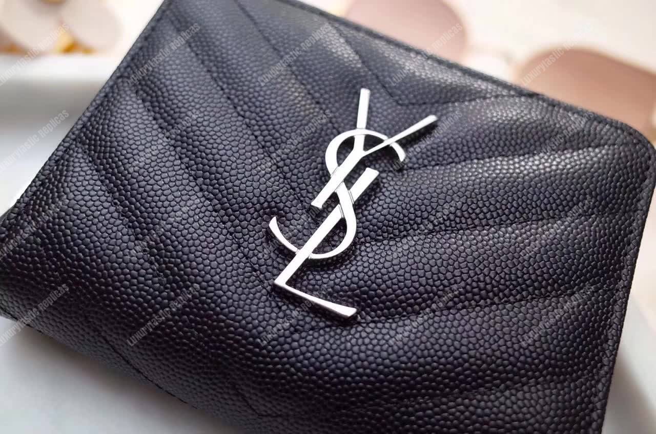 Saint Laurent Compact Zip Around Wallet Black Grain De Poudre