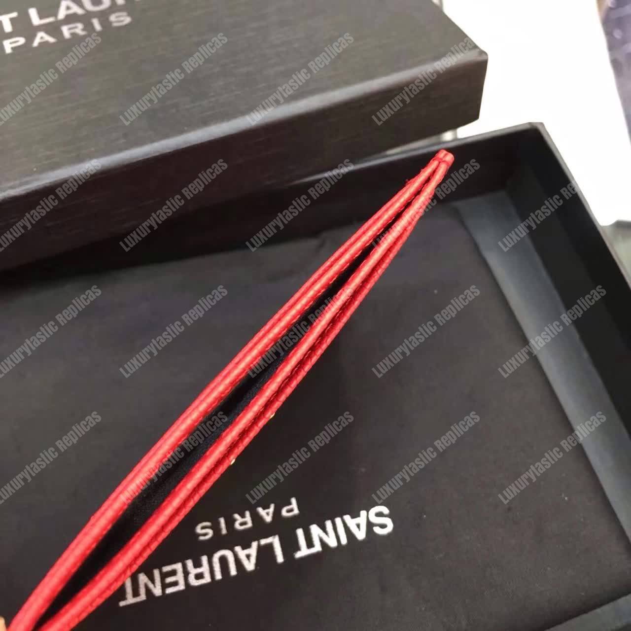 Saint Laurent Monogram Card Case Shine Red