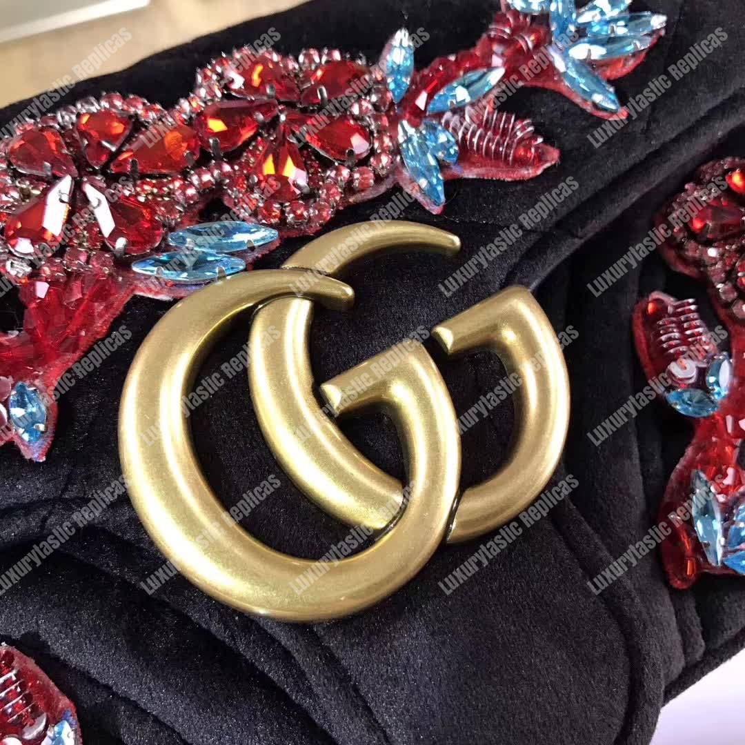 G*u*i gg marmont embroidered velvet mini bag blooms