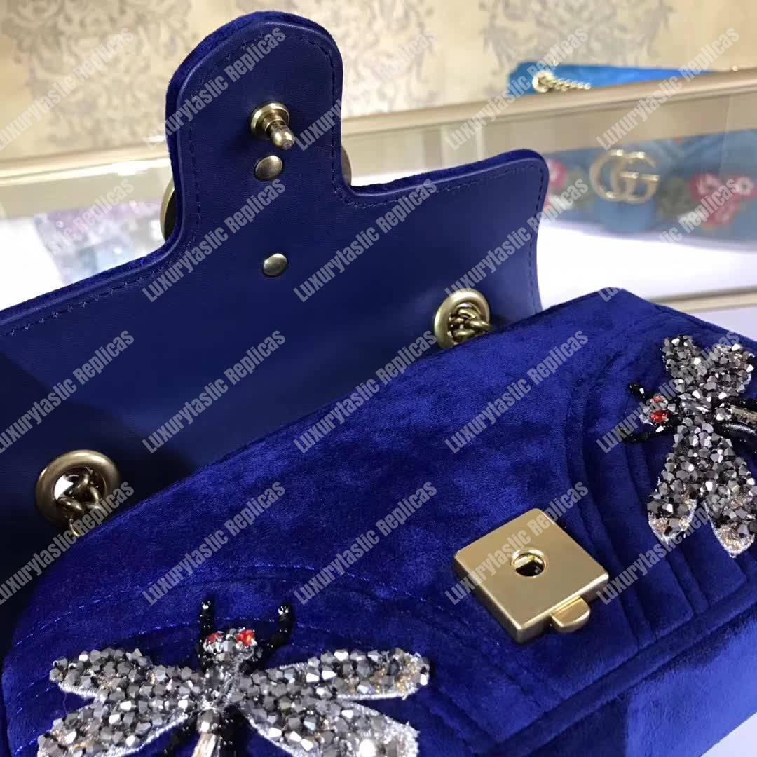 G*u*i gg marmont embroidered velvet mini bag dragonfly