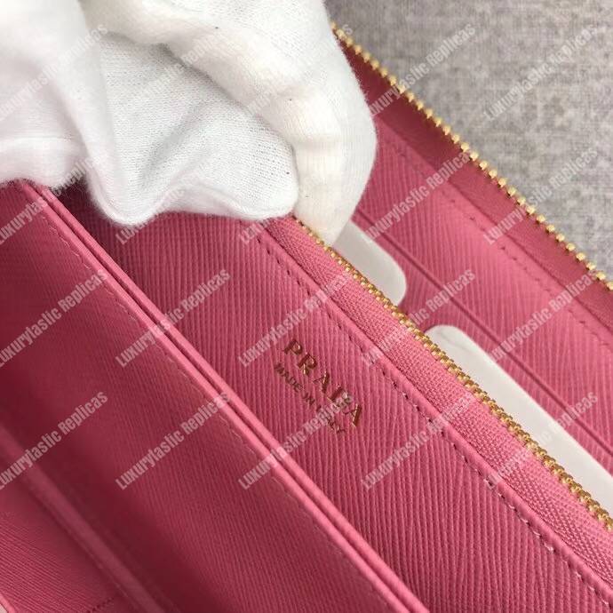 Pra*a large saffiano leather wallet pink gold hardware