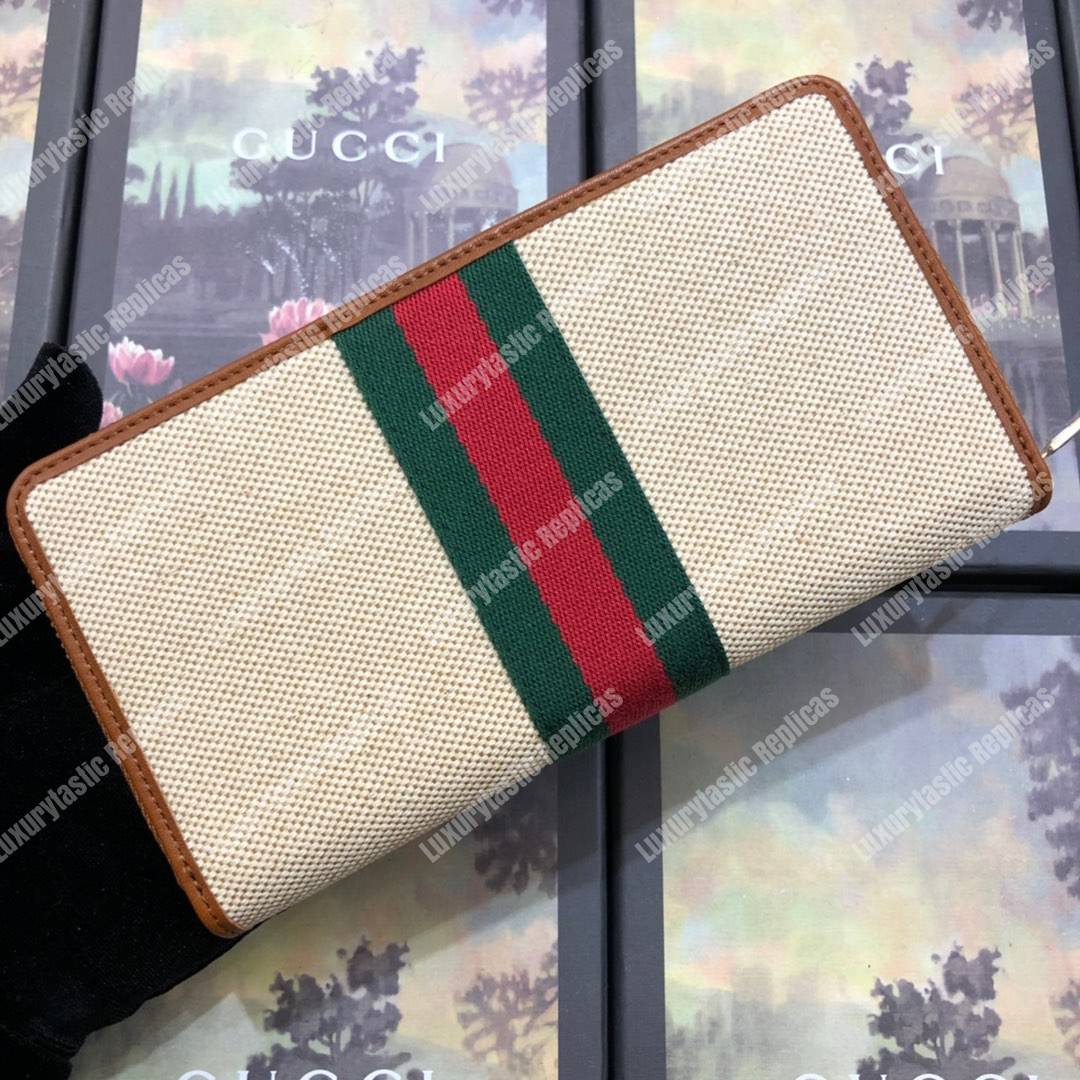 G*u*i rajah zip around wallet beige vintage canvas