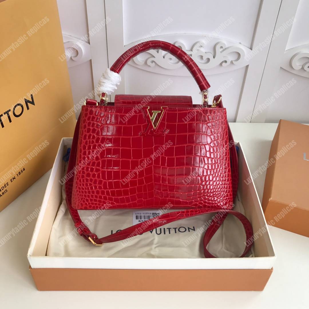 LV Capucines PM Crocodilien Mat Cerise