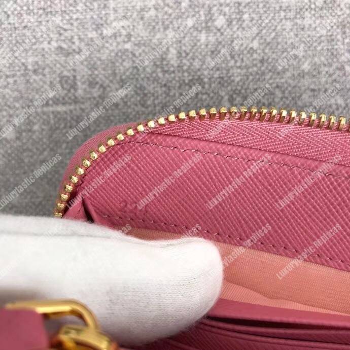 Pra*a large saffiano leather wallet pink gold hardware