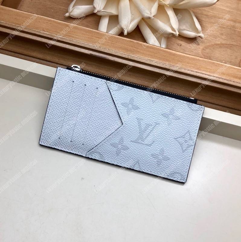 LV Coin Card Holder K45 Taiga Monogram White