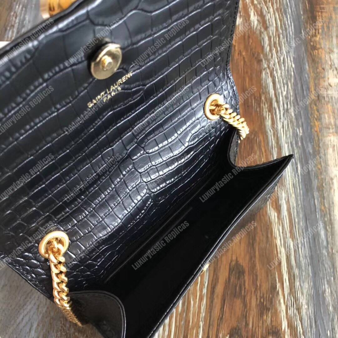 Saint Laurent Classic Small Kate Monogram Black Crocodile