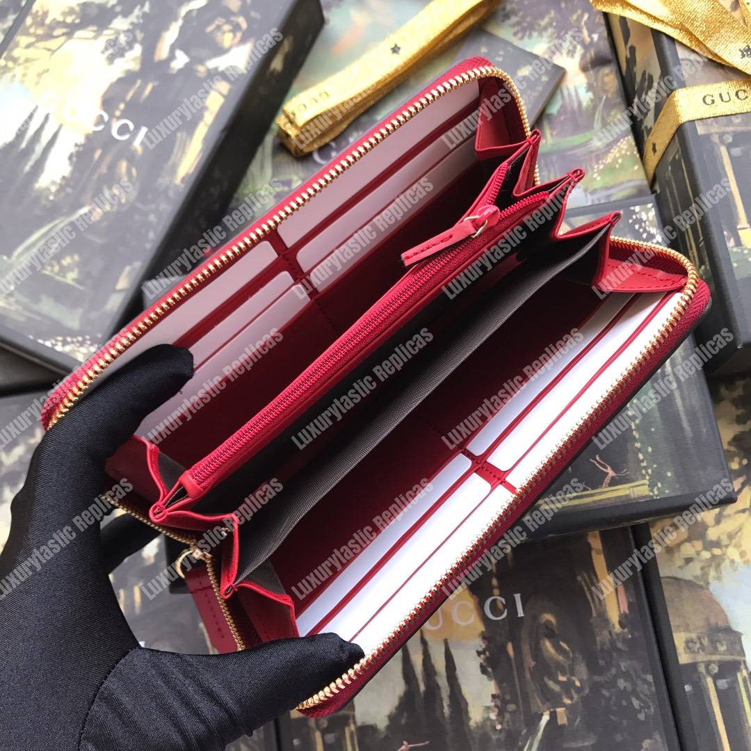 G*u*i signature zip around leather wallet red