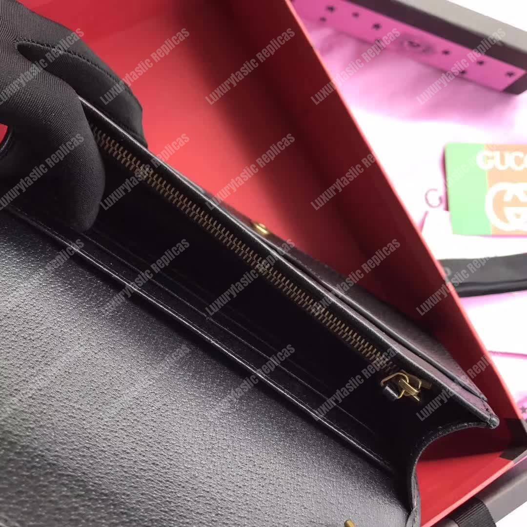 G*u*i leather mini chain bag with double g crystals black