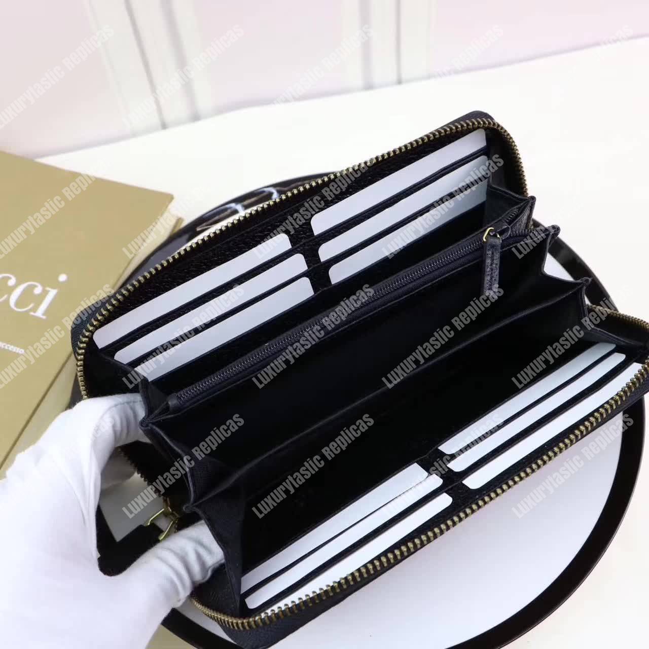 G*u*i leather zip around wallet with web black