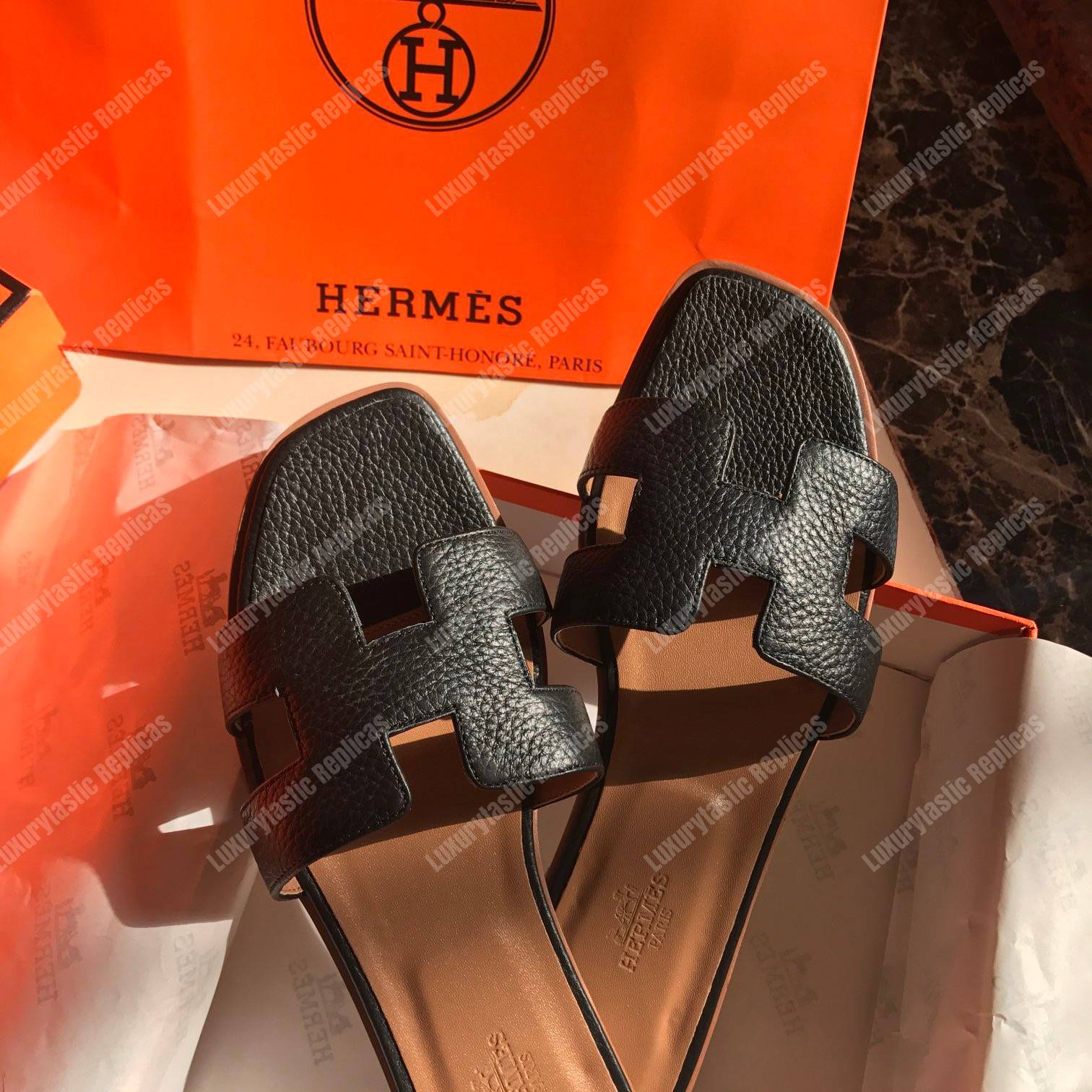 H**mes oran sandal epsom leather black