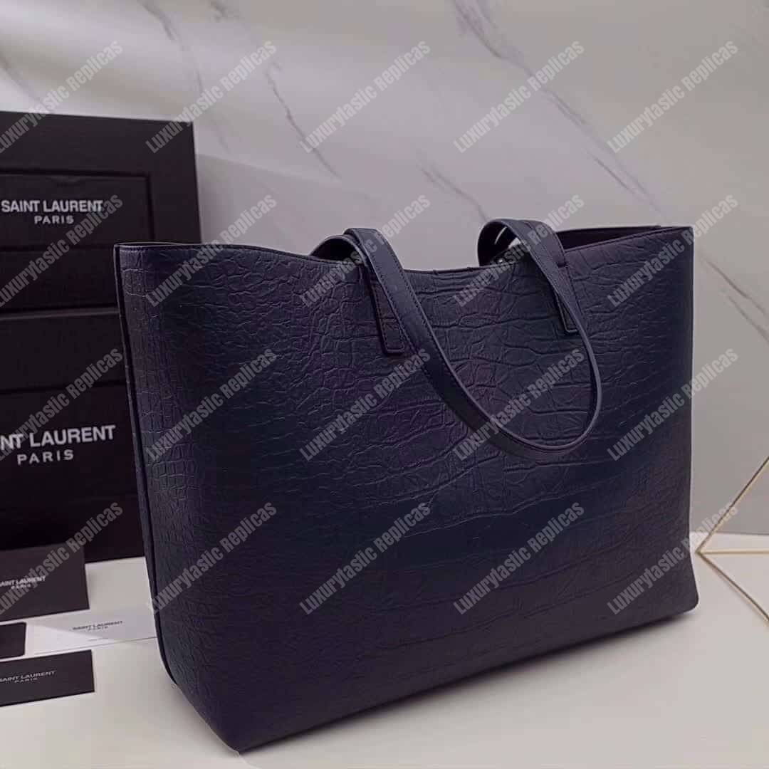 Saint Laurent Shopping Bag Embossed Crocodile Leather Blue