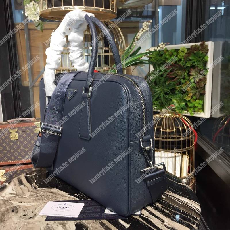 Pra*a leather briefcase navy blue