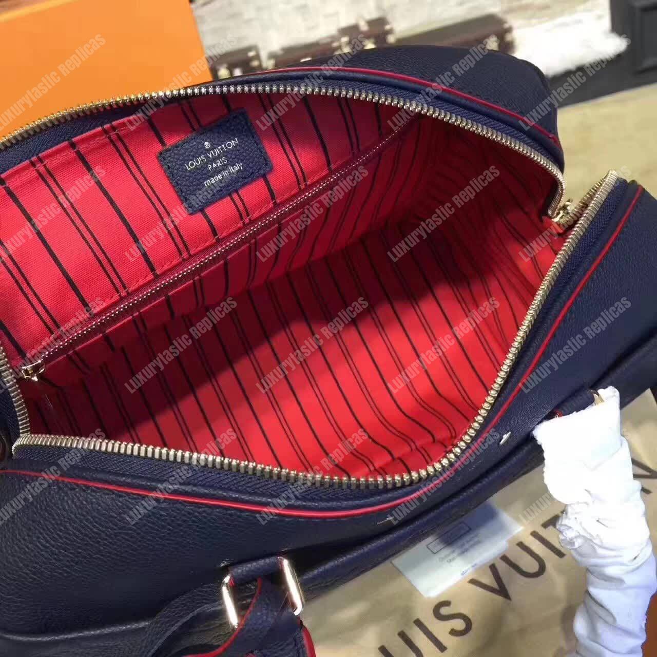 LV Speedy Bandouliere 30 Monogram Empreinte Leather Marine Rouge