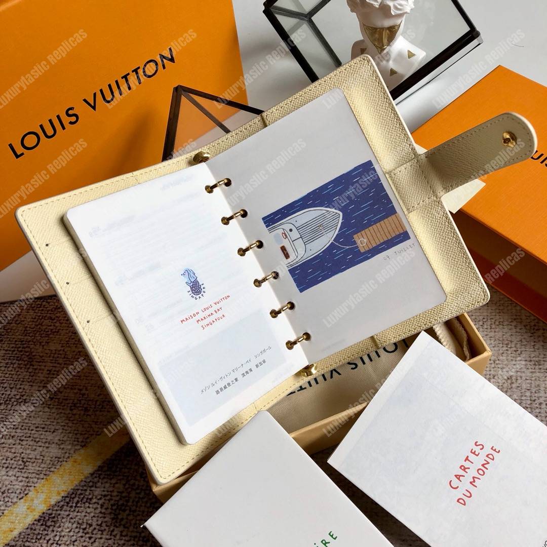 LV Small Ring Agenda Cover Damier Ebene White