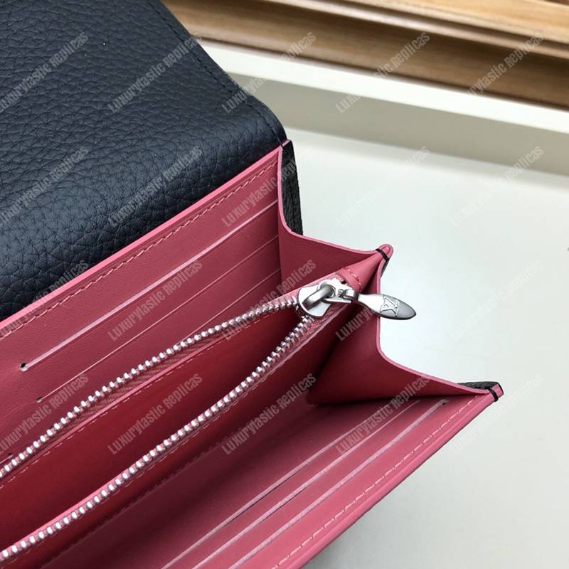 LV Capucines Wallet Taurillon Noir Leather Monogram Pink Flowers