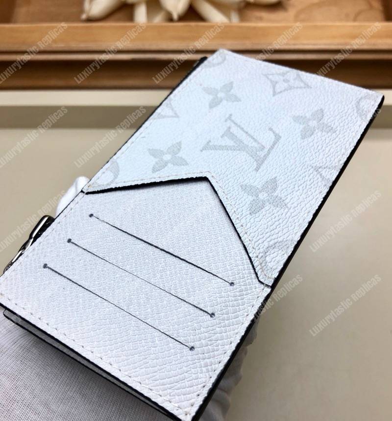 LV Coin Card Holder K45 Taiga Monogram White