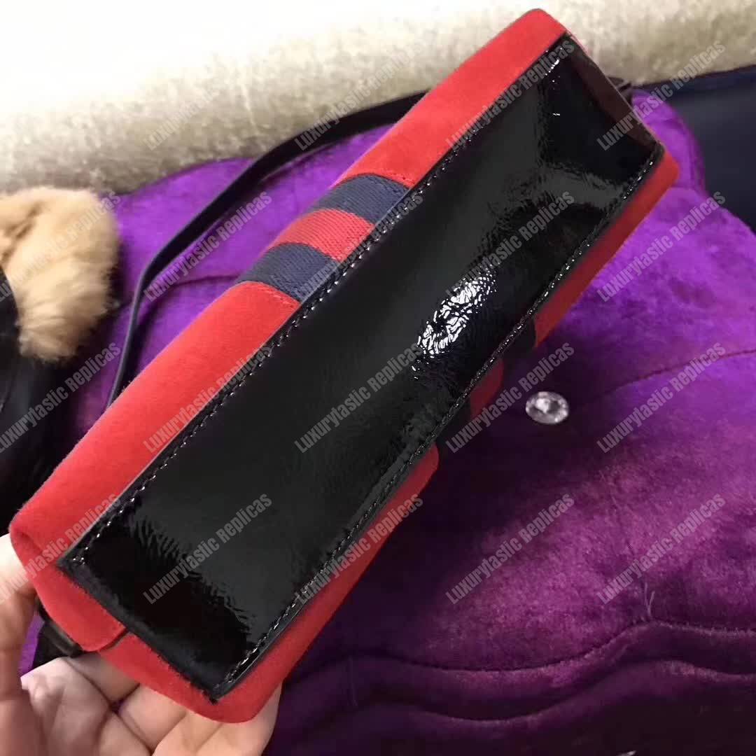 G*u*i ophidia small shoulder bag in hibiscus red suede