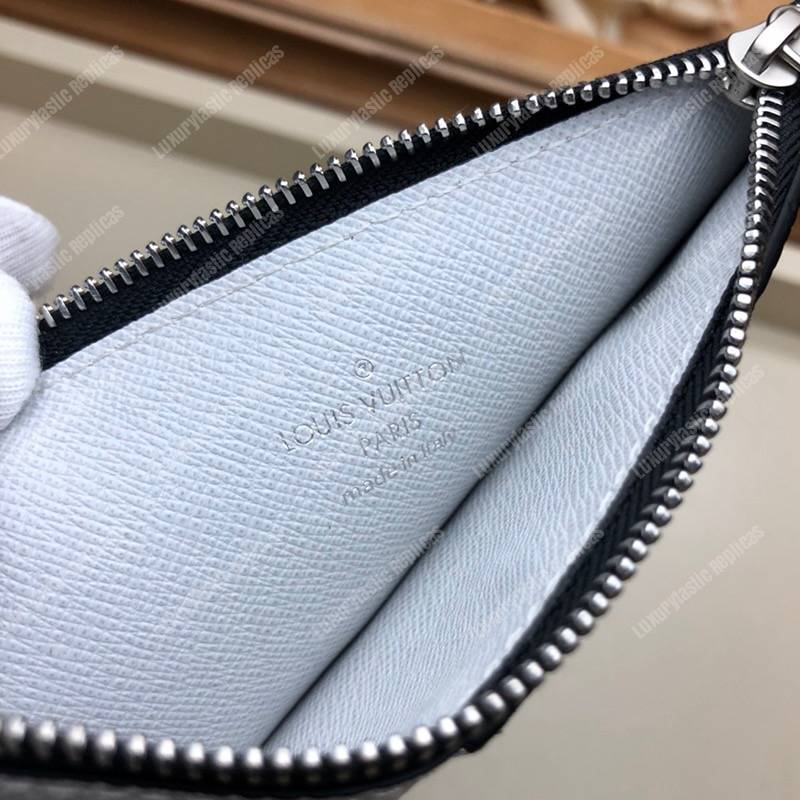 LV Coin Card Holder K45 Taiga Monogram White