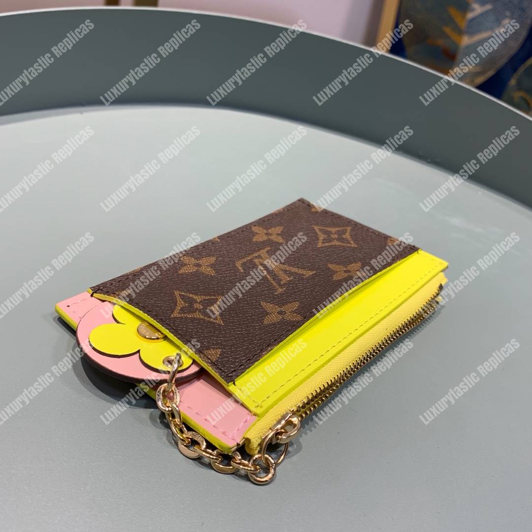 LV Zipped Card Holder Monogram canvas with colorful grained-leather trim Yellow